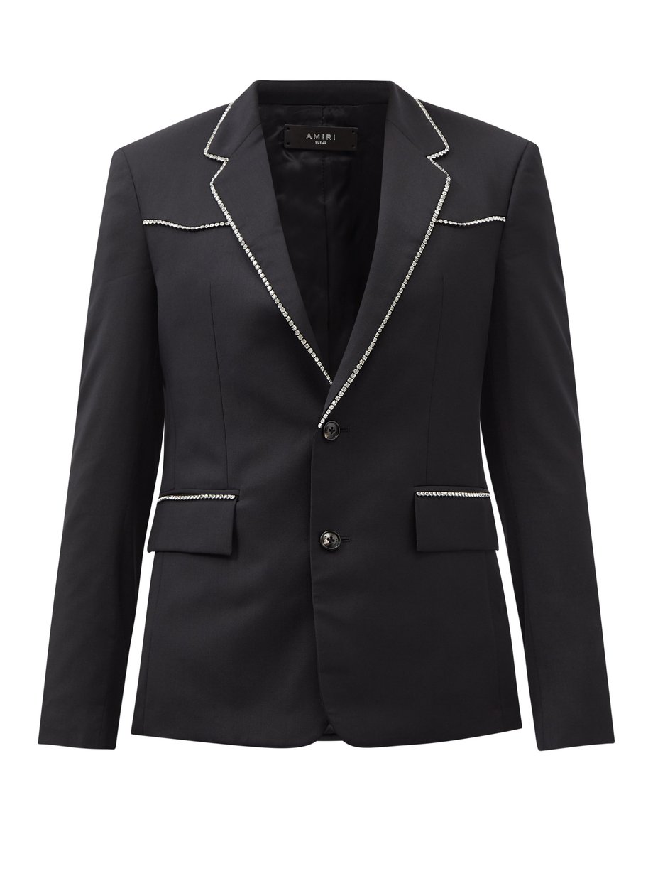 Amiri Amiri Crystal-embellished wool-sharkskin suit jacket Black ...
