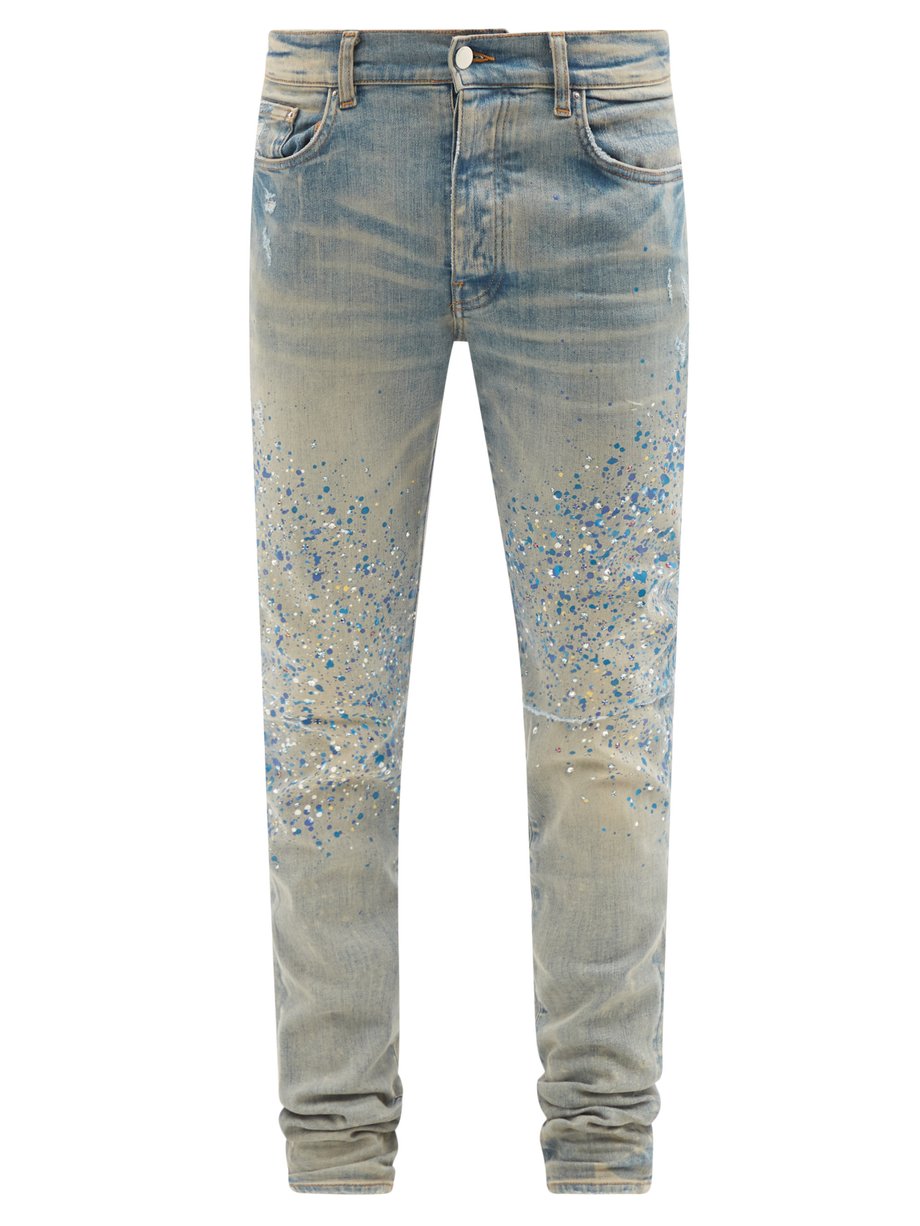 Blue Crystal-embellished distressed slim-leg jeans | Amiri ...