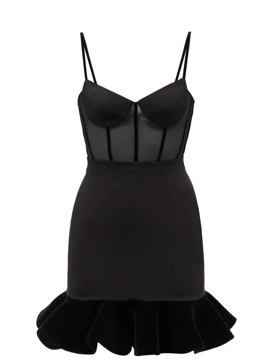 Black Panelled-bodice mesh mini dress ...