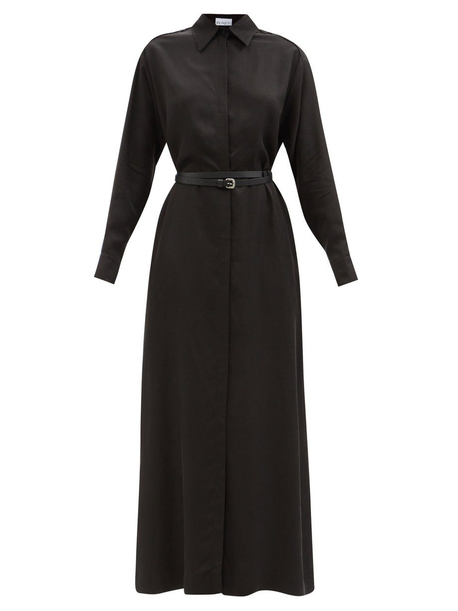 Black Long-sleeved belted maxi shirt dress | Raey | MATCHESFASHION UK