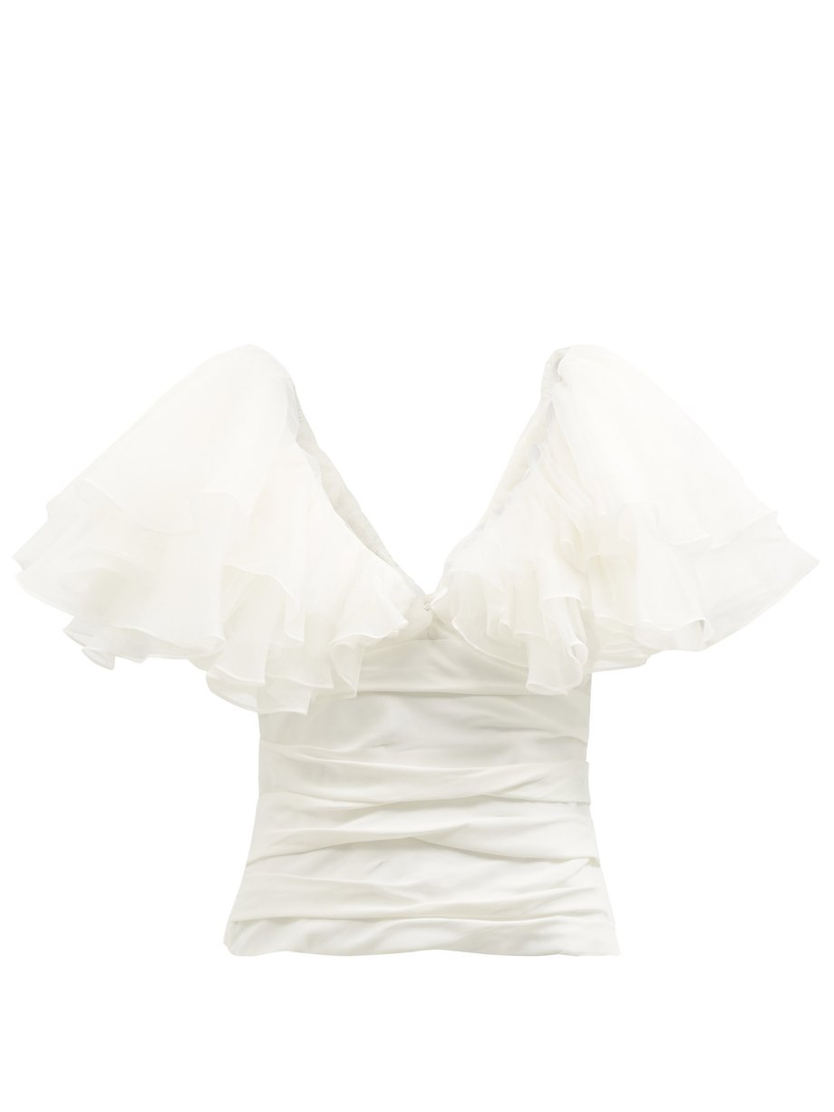 Marca ruffled crepe blouse Neutral Khaite | MATCHESFASHION FR