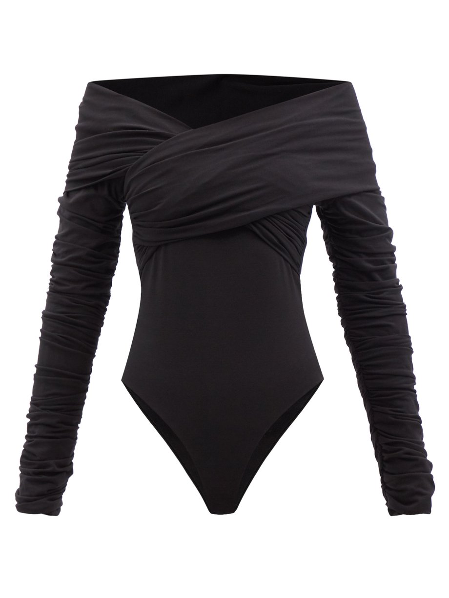 Black Lili off-the-shoulder cotton-blend bodysuit | Khaite ...