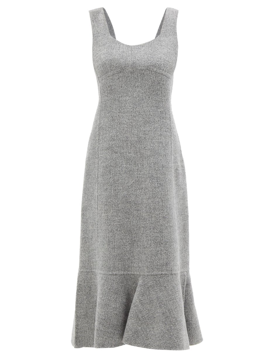 Grey Peplum-hem felted wool-blend dress | Jil Sander | MATCHESFASHION US