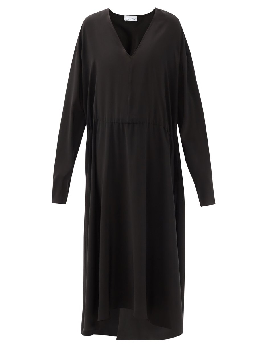 Raey Black Drawstring silk midi dress | 매치스패션, 모던 럭셔리 온라인 쇼핑