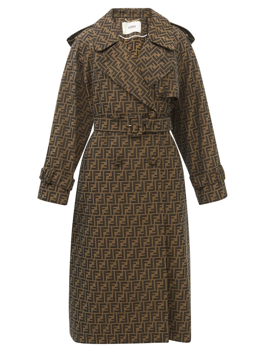 Brown FF-logo jacquard gabardine trench coat | Fendi | MATCHESFASHION UK