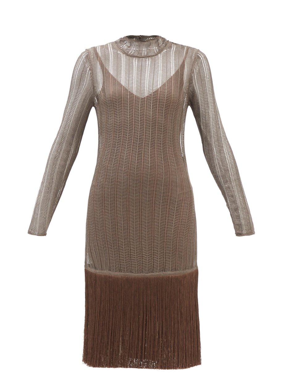 Fendi Brown Fringed openknit dress 매치스패션, 모던 럭셔리 온라인 쇼핑