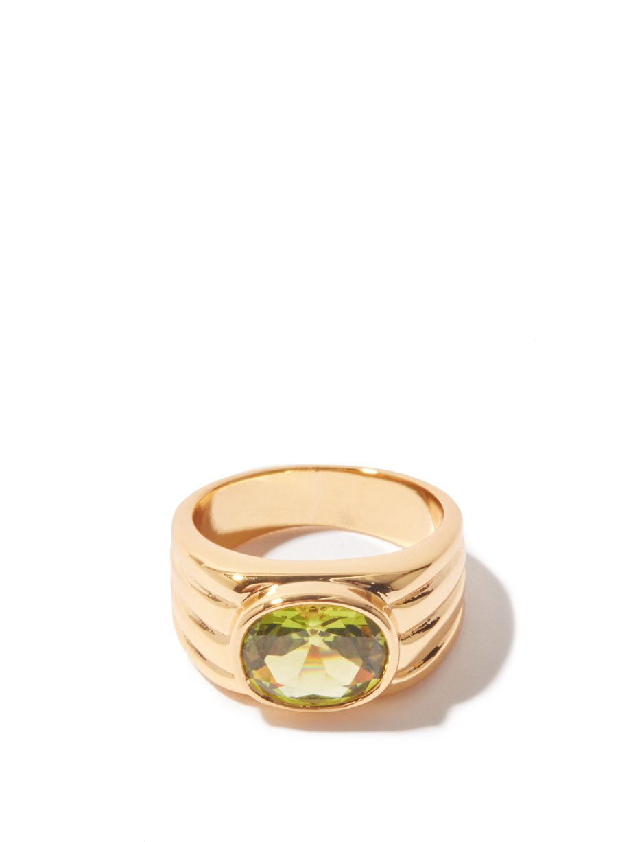 Metallic Ribbed crystal & 24kt gold-plated ring | Timeless Pearly