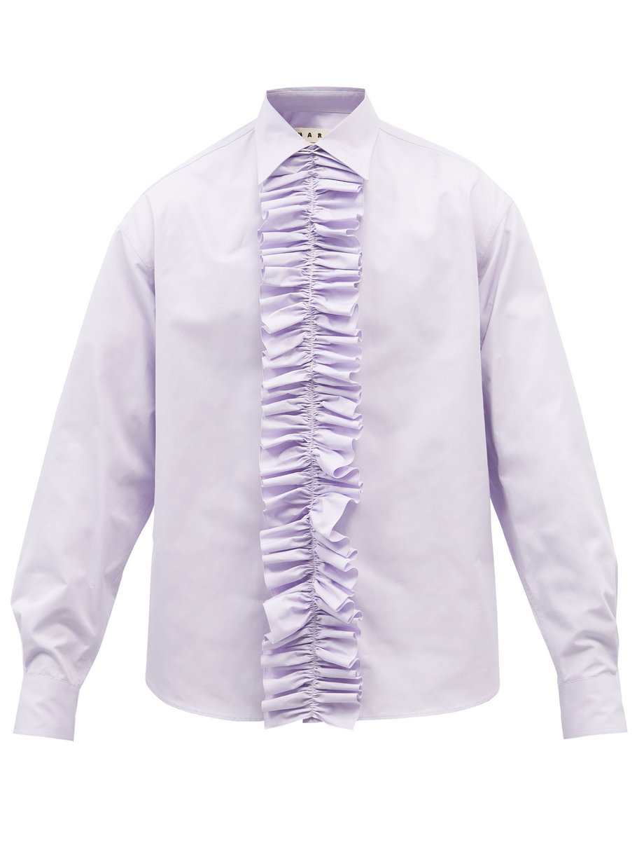 Purple Frilled cotton-poplin shirt | Marni | MATCHESFASHION AU