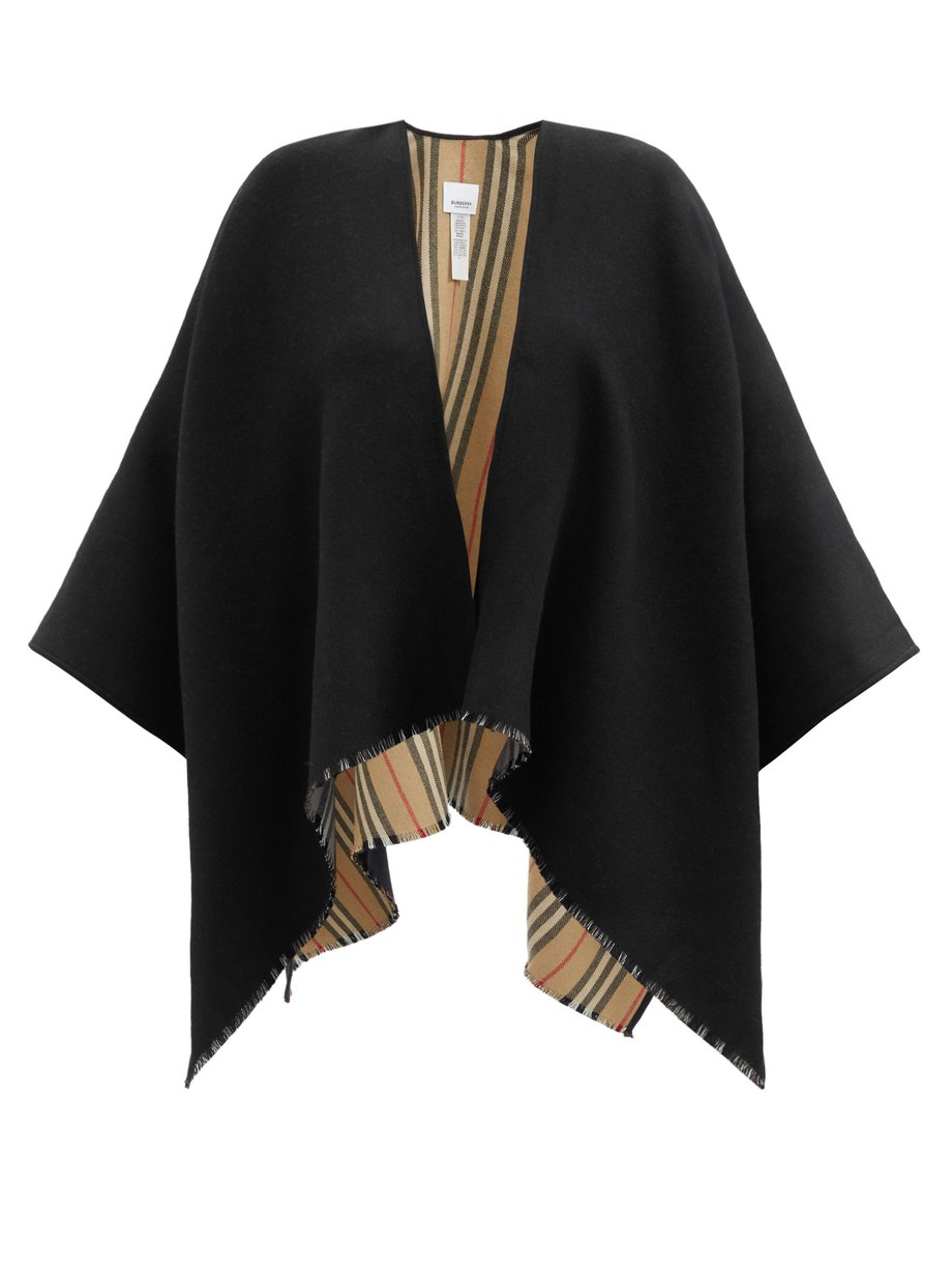 Black Icon Stripe fringed wool cape | Burberry | MATCHESFASHION UK