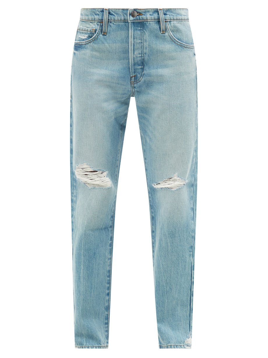FRAME Blue Le Slouch distressed straight-leg jeans | 매치스패션, 모던 럭셔리 온라인 쇼핑