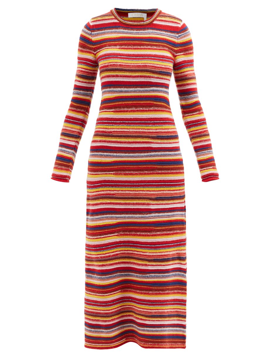 Red Striped recycled-cashmere knit dress | Chloé | MATCHESFASHION UK