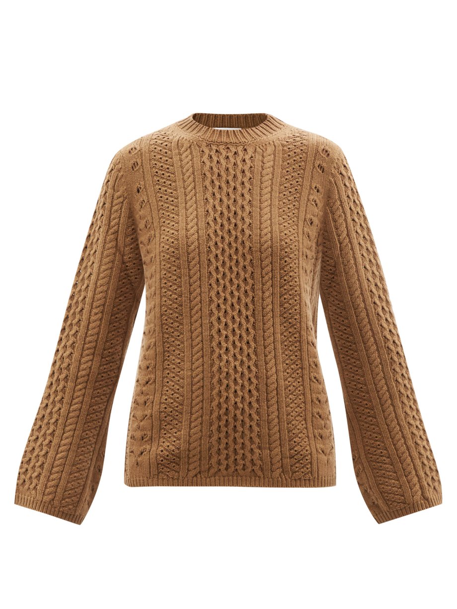 끌로에 Chloe Camel Lace-knitted wool-blend sweater