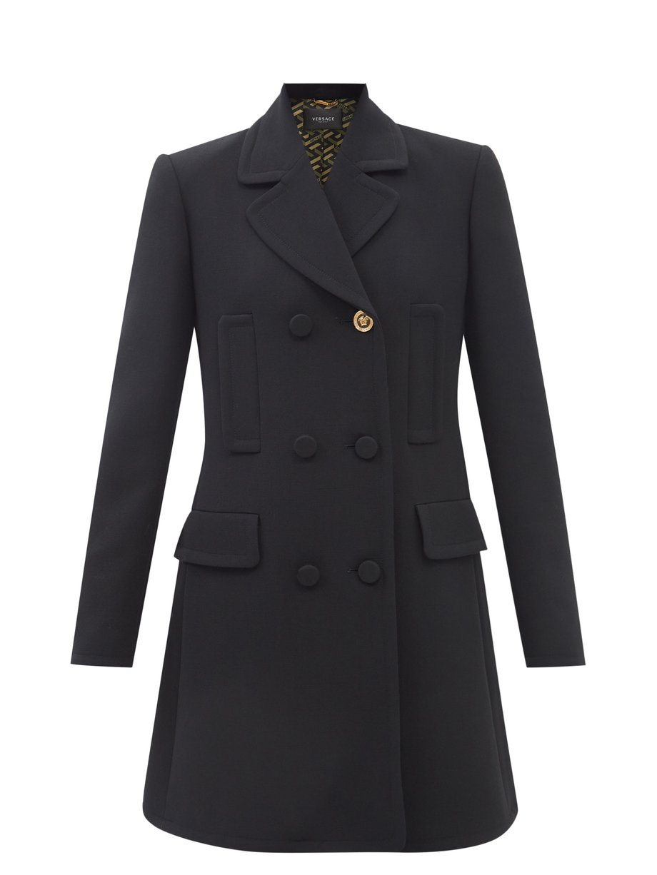 Versace Black Double-breasted virgin wool-twill coat | 매치스패션, 모던 럭셔리 온라인 쇼핑