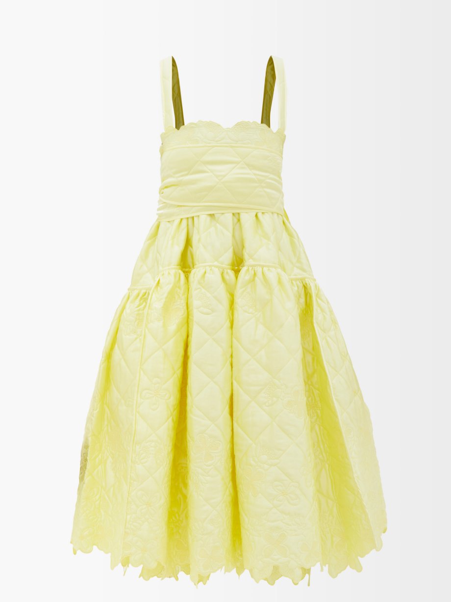 June quilted-satin midi dress Yellow ...