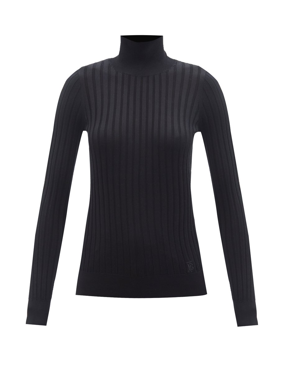 Black Abbi highneck ribbed silkknit sweater Burberry