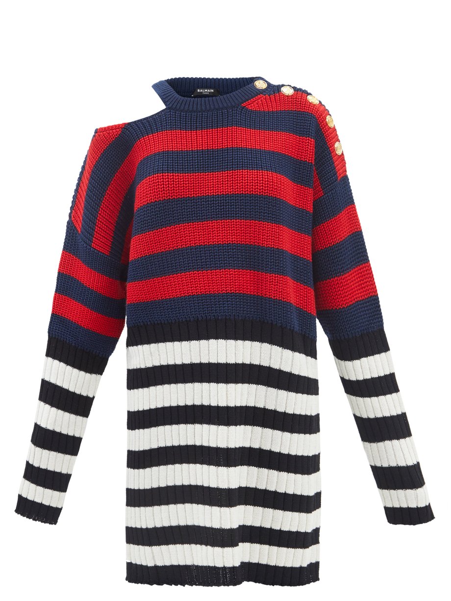 Striped wool-blend sweater dress Print ...