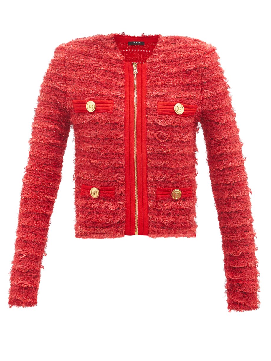 Balmain Balmain Zipped tweed suit jacket Red｜MATCHESFASHION（マッチズファッション)