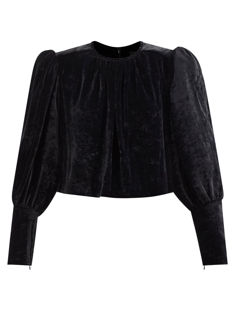 Black Miameline gigot-sleeve cropped velvet top | Isabel Marant ...