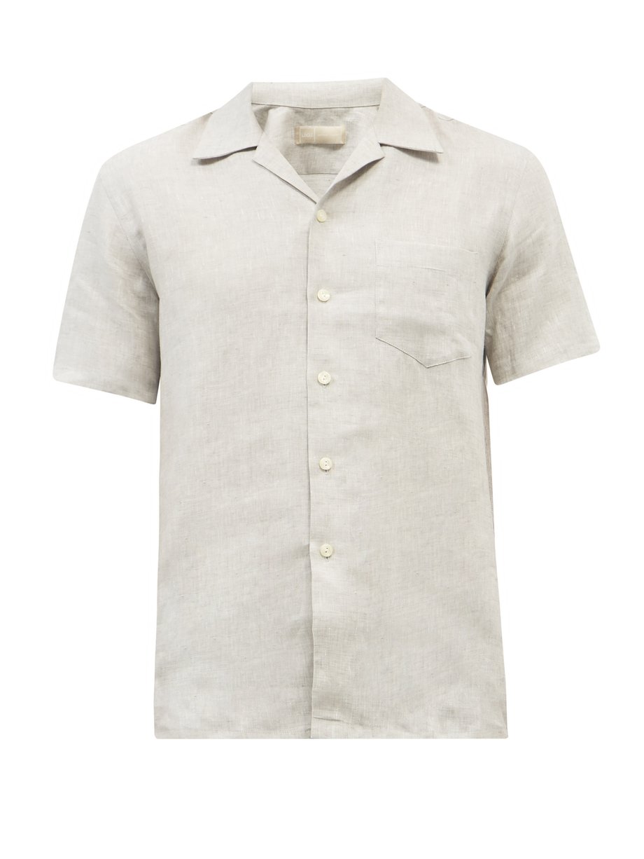 Grey Cuban-collar short-sleeve linen shirt | 120% Lino | MATCHESFASHION AU