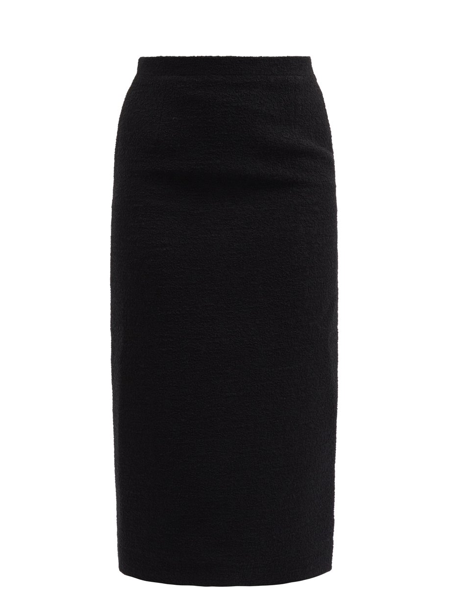 Black High-rise wool-blend bouclé pencil skirt | Alessandra Rich ...