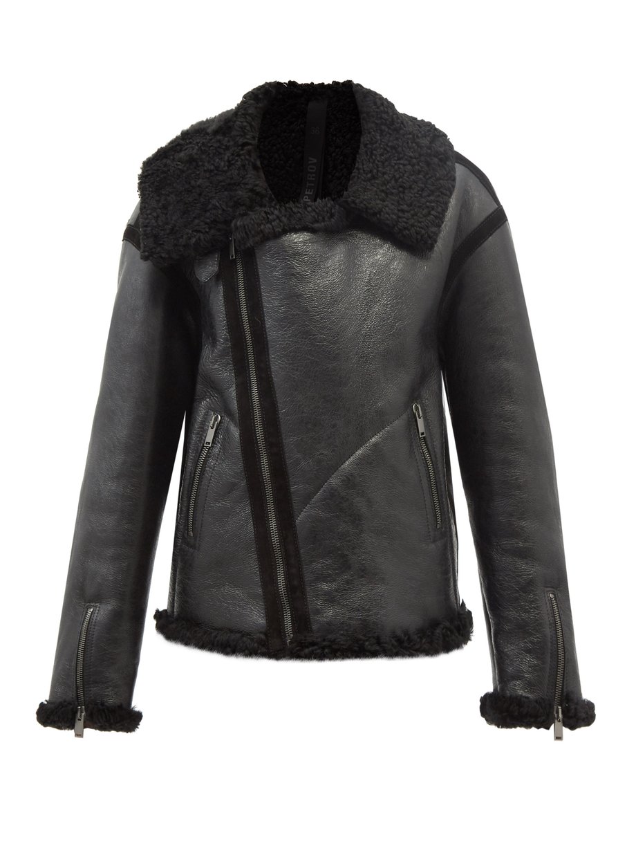 Black Maddison asymmetric-collar leather jacket | Petar Petrov ...