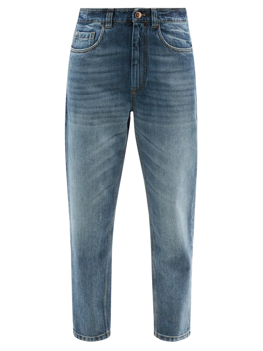 Blue High-rise garment-dyed tapered-leg jeans | Brunello Cucinelli ...