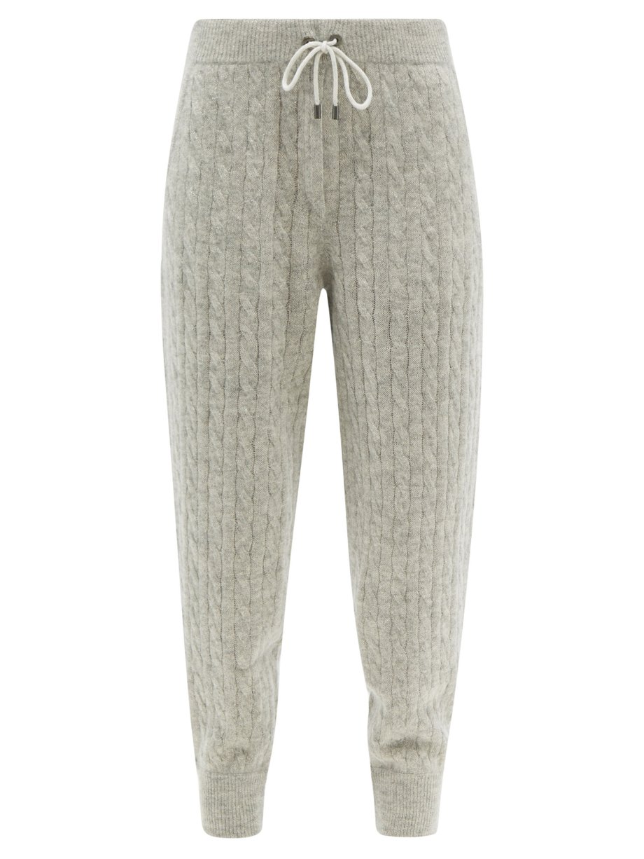 Grey Drawstringwaist cableknit lamé track pants Brunello Cucinelli