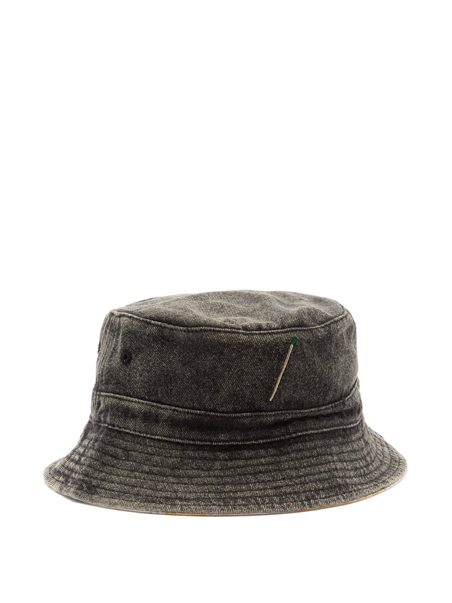 Black Logo-embroidered acid-wash denim bucket hat | Nick Fouquet ...