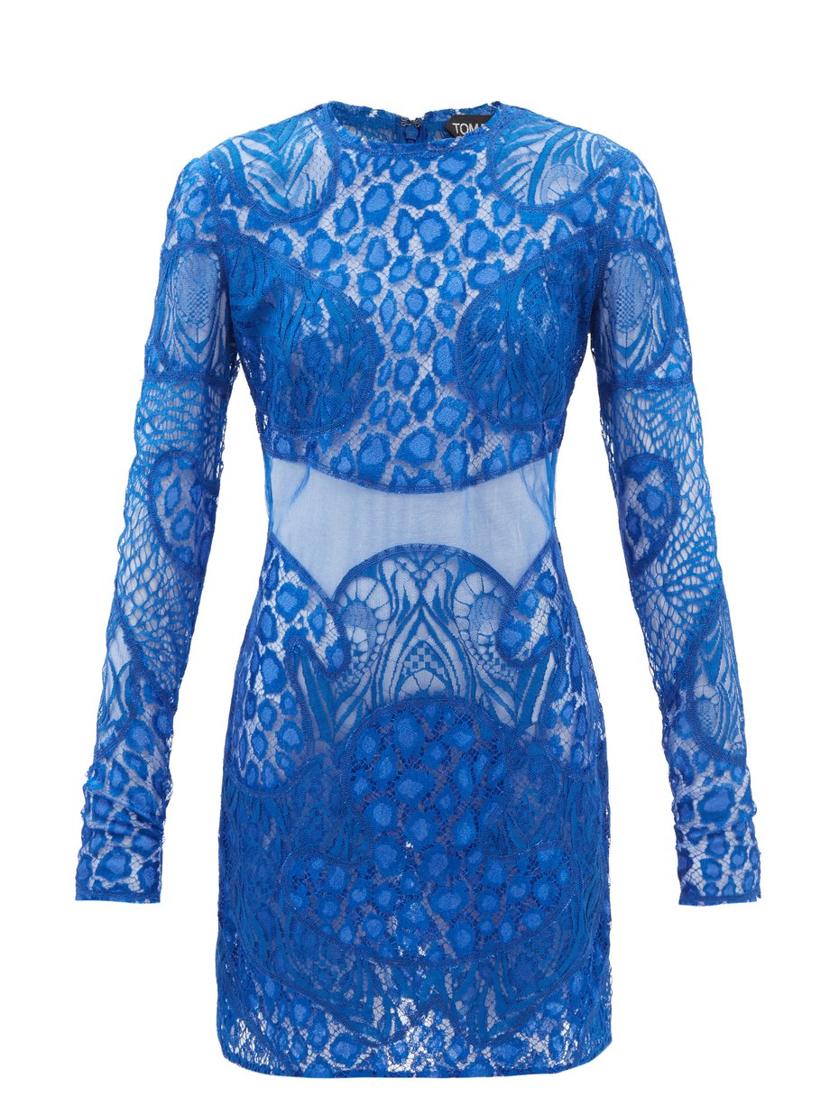 Blue Leopard Chantilly-lace mini dress | Tom Ford | MATCHESFASHION AU