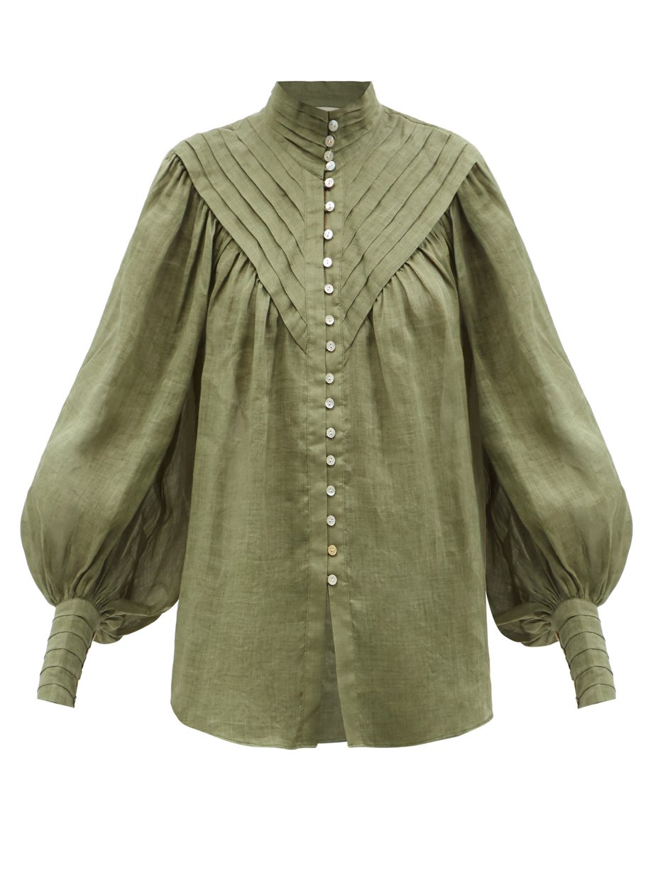 Green Halcyon tucked ramie blouse | ALÉMAIS | MATCHESFASHION US