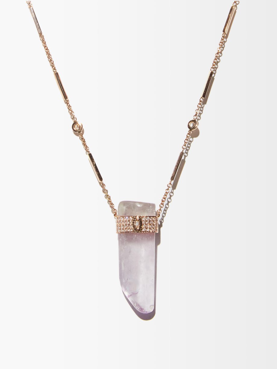 Diamond, kunzite & 14kt gold necklace