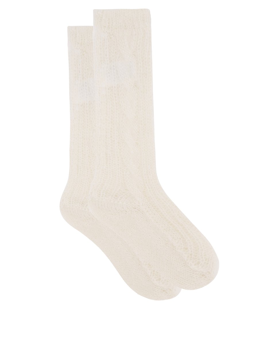 White Gwendolyn cable-knit mohair-blend socks | Cecilie Bahnsen ...