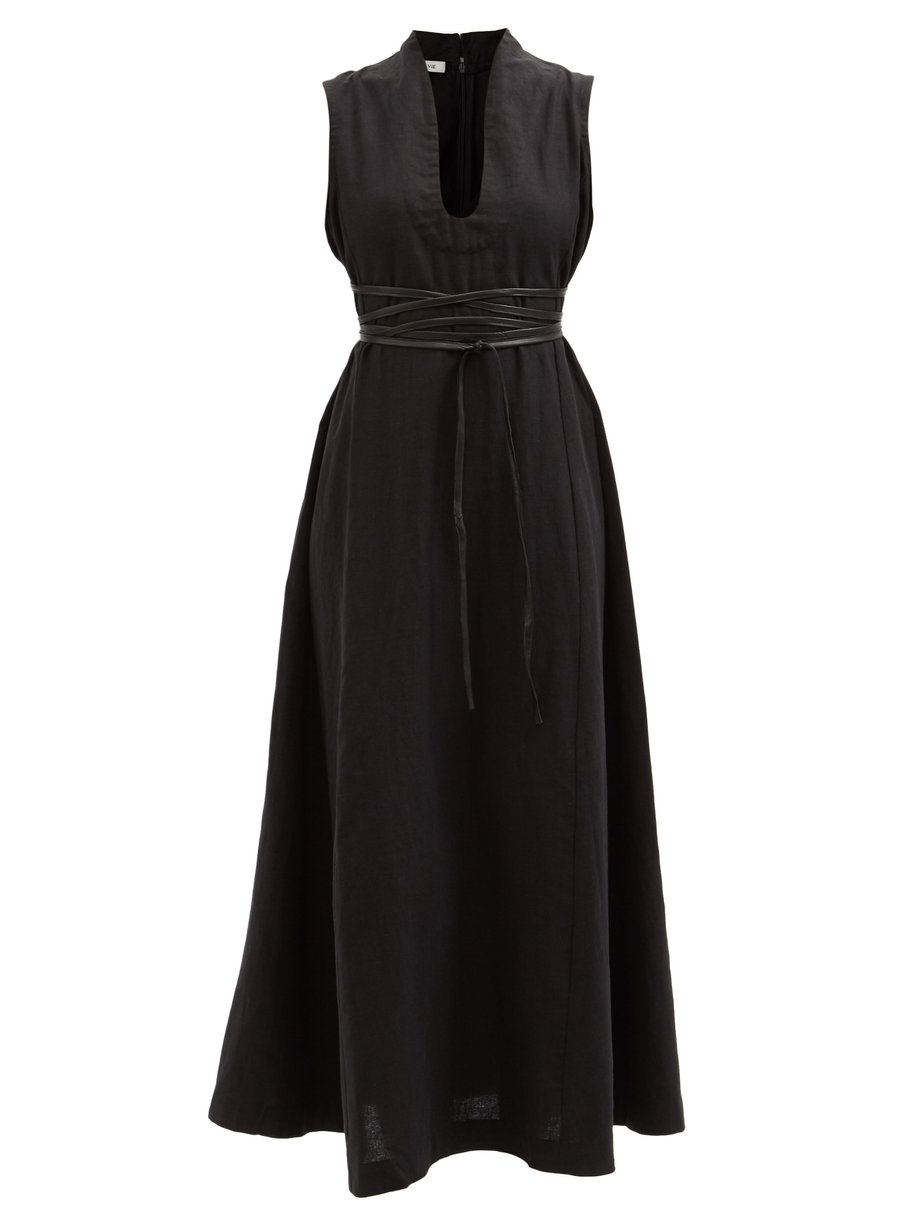 Black Juliette belted linen maxi dress | FIL DE VIE | MATCHESFASHION US
