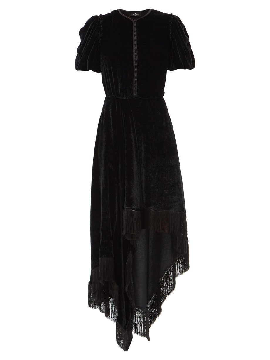 Black Fringed scarf-hem midi dress | Etro MATCHESFASHION