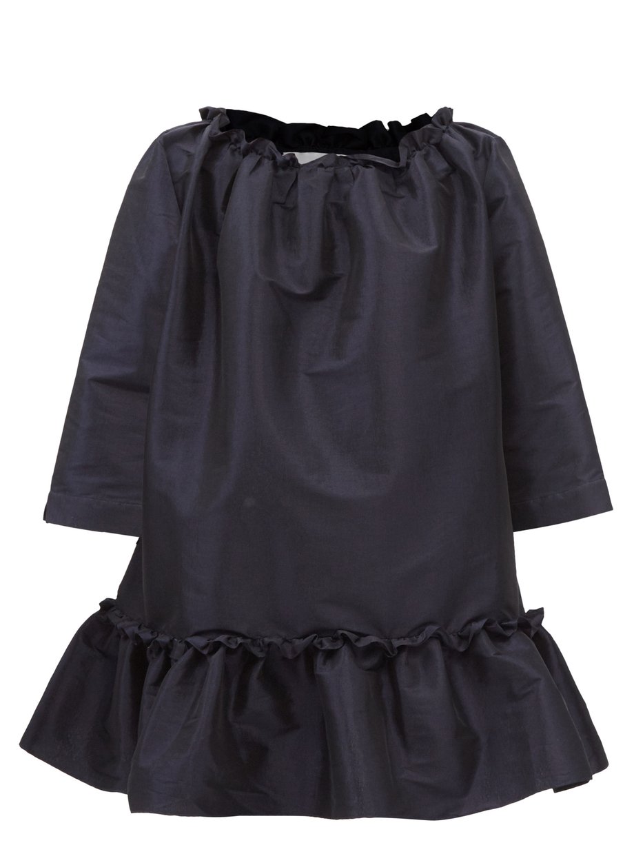 Navy Ruffled silk-blend taffeta mini dress | Kika Vargas ...