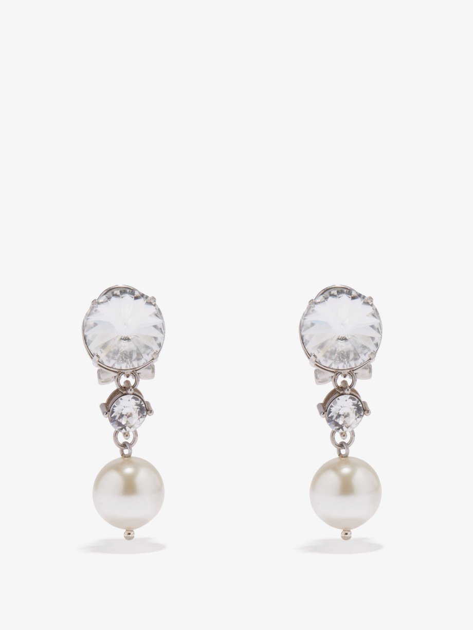 Faux-pearl and crystal drop clip-on earrings