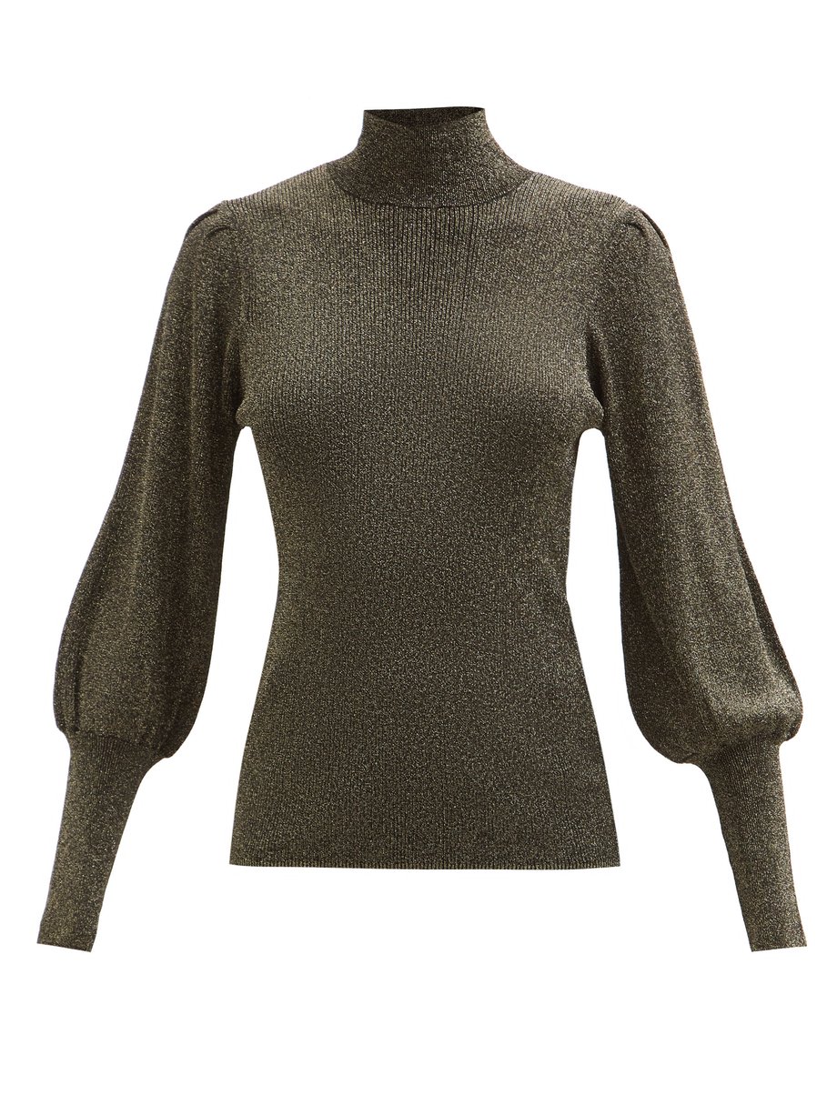 Black gold Eva ribbed-knit lamé sweater | Cefinn | MATCHESFASHION UK