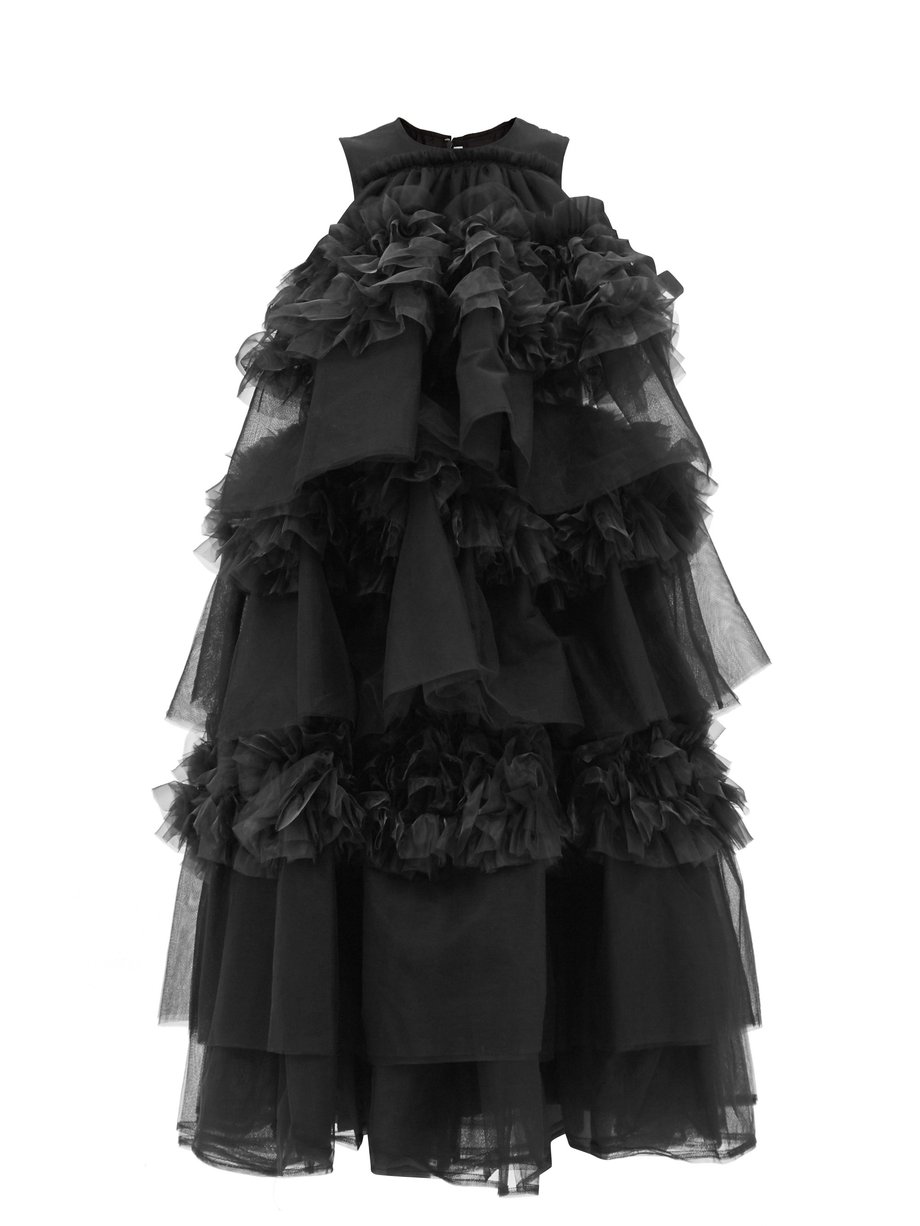 Noir Kei Ninomiya Black Tiered ruffled tulle dress | 매치스패션, 모던 럭셔리 온라인 쇼핑