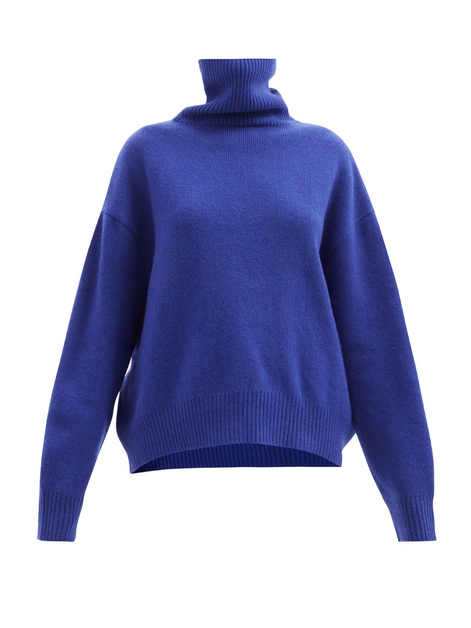 Cropped displaced-sleeve roll-neck wool sweater