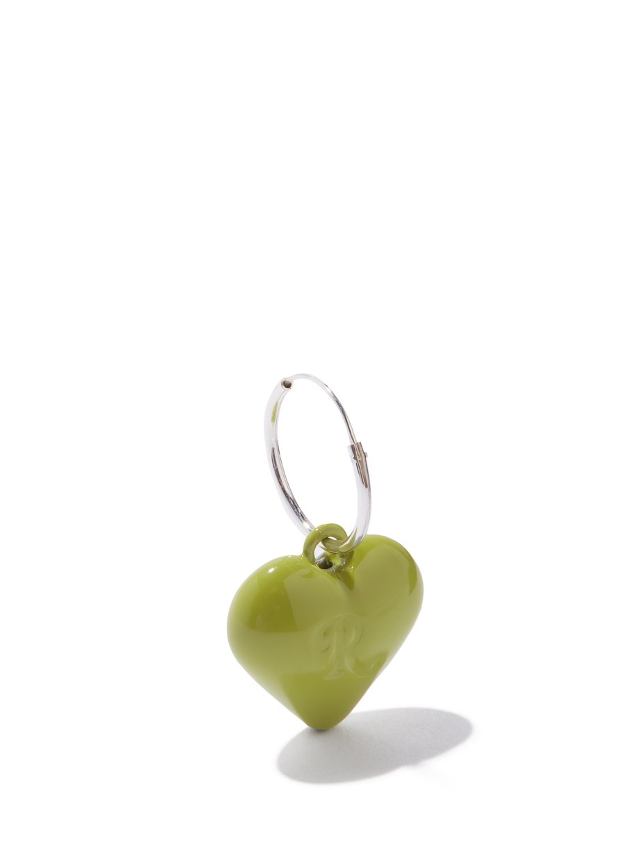라프 시몬스 귀걸이 Raf Simons Green Heart sterling-silver single hoop earring