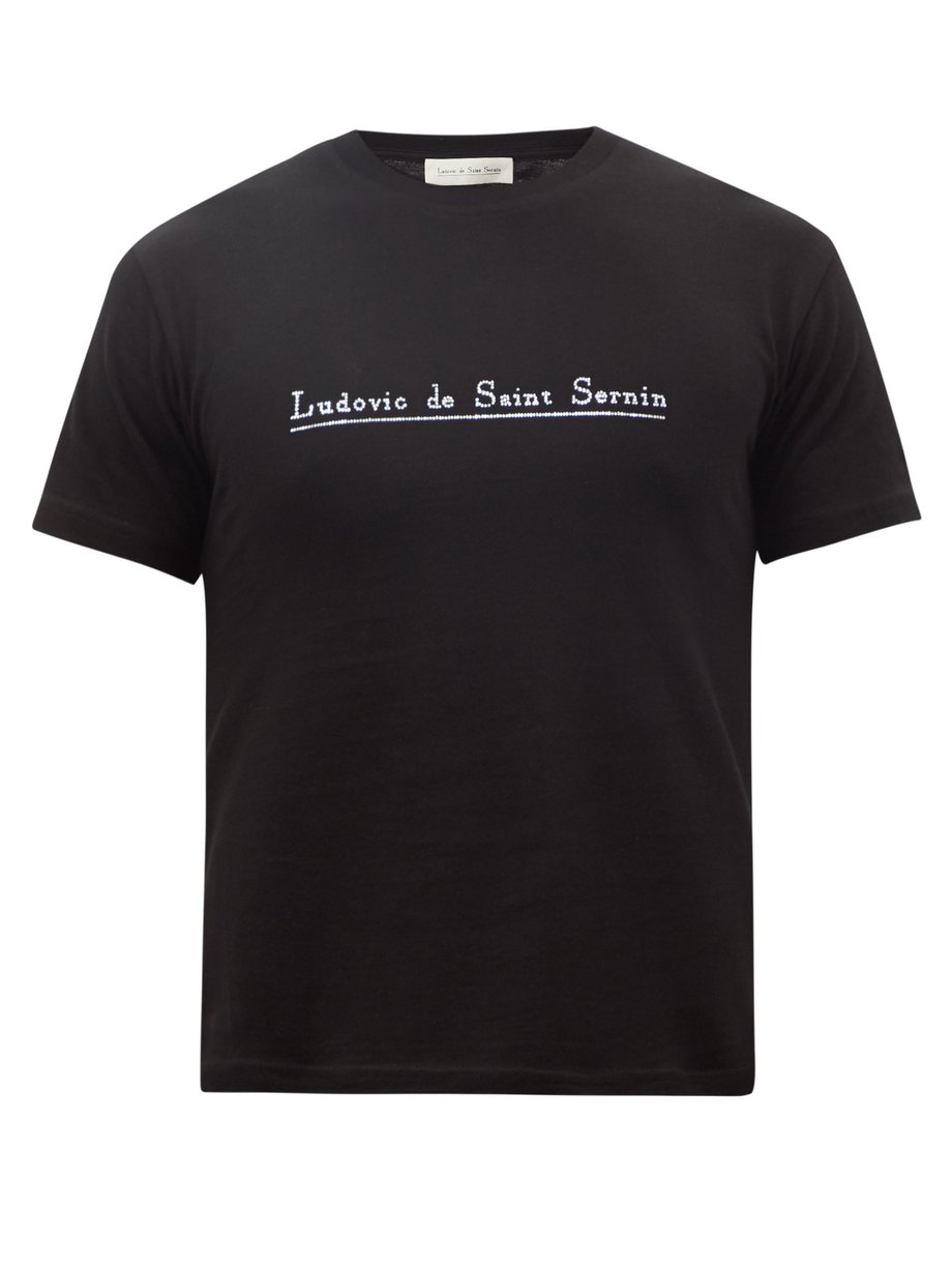 Black Swarovski crystal-logo cotton-jersey T-shirt | Ludovic de Saint ...