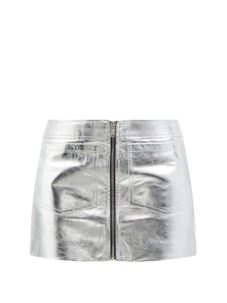 Zipped metallic-leather mini skirt 