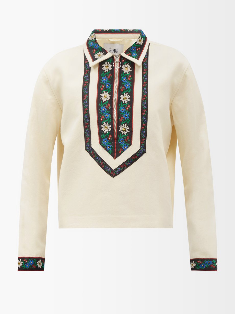 White Alpine floral-embroidered merino sweater | Bode | MATCHESFASHION AU