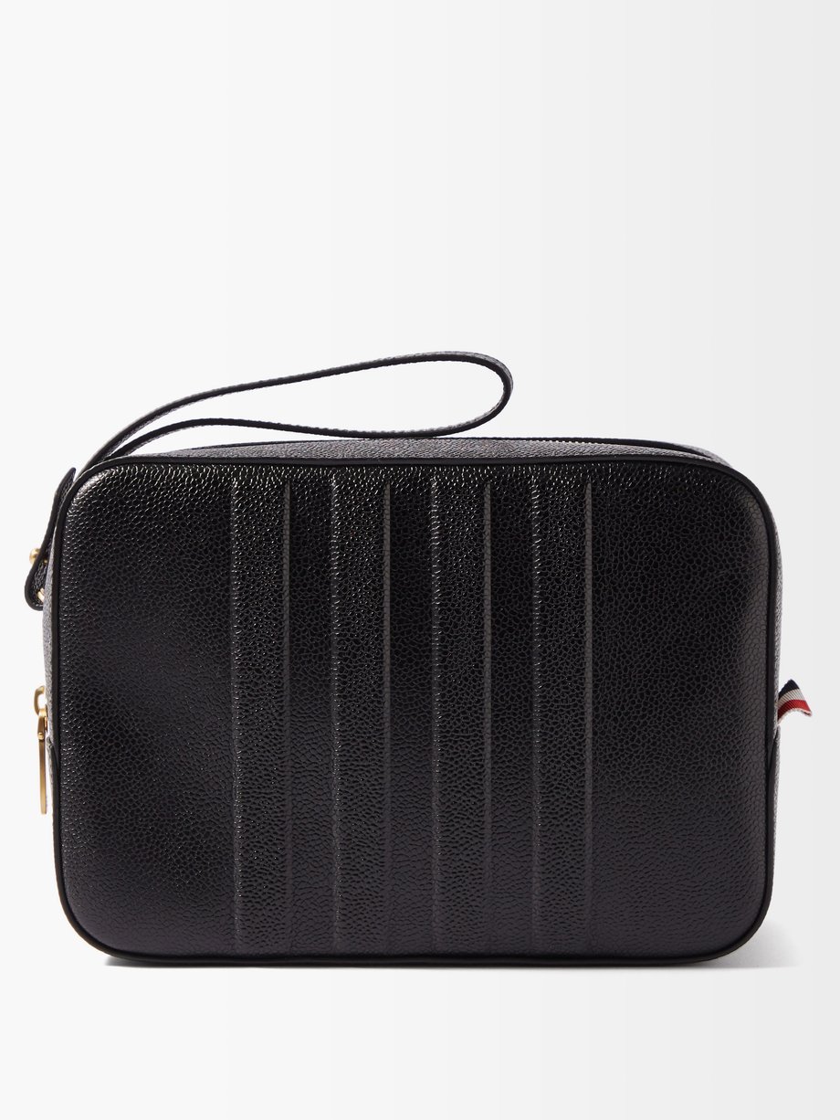 Black Tricolour-trim grained-leather wash bag | Thom Browne ...