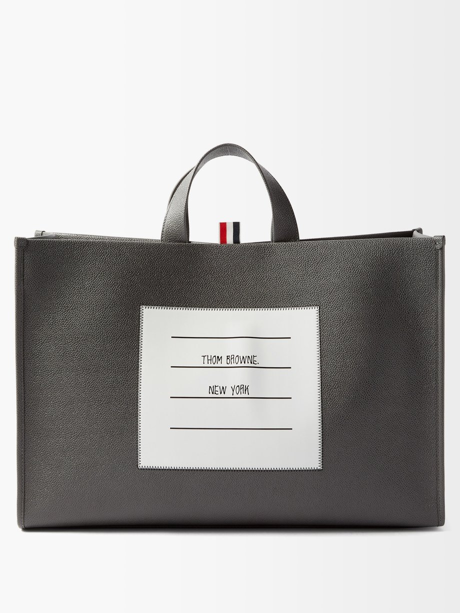 탐 브라운 Thom Browne Grey Logo-label grained-leather tote bag