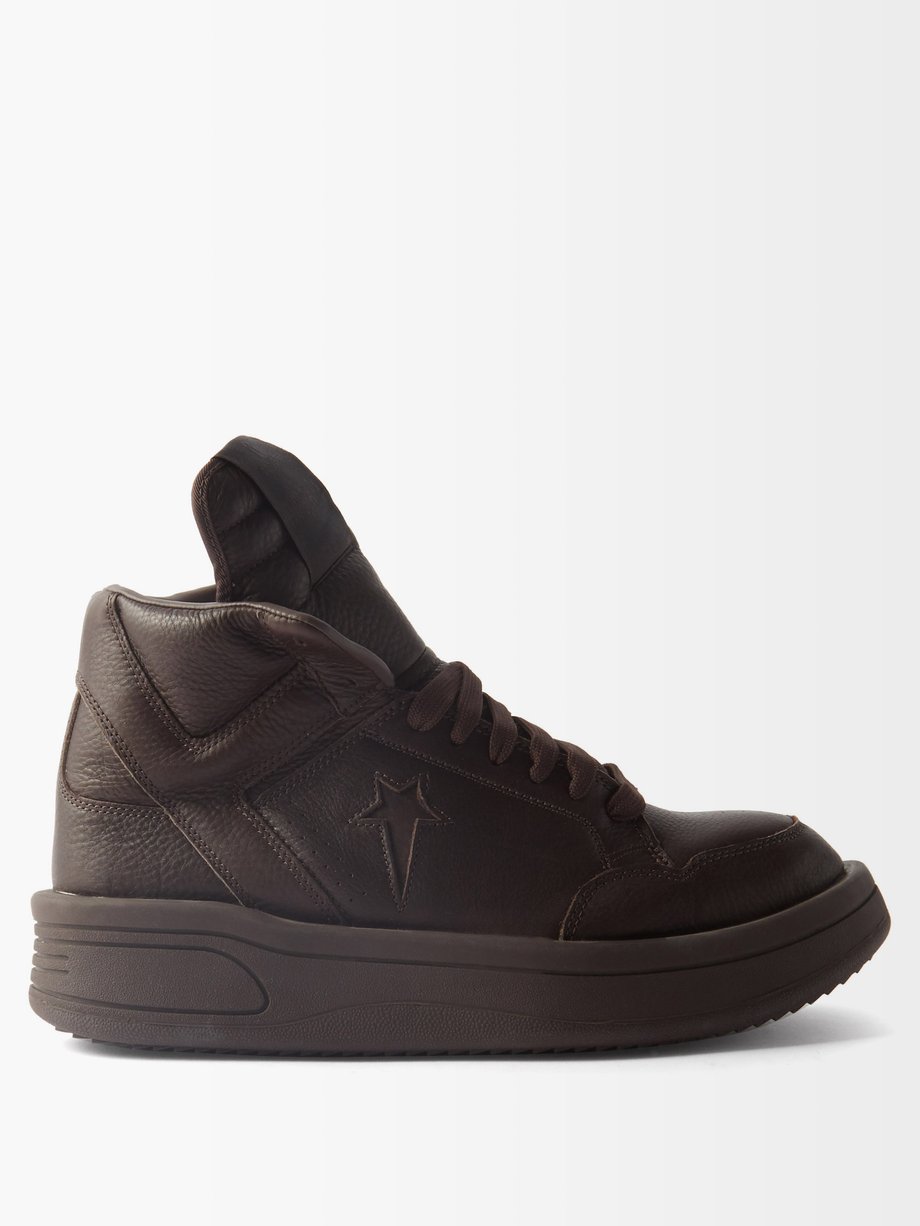 TURBOWPN Weapon leather high-top trainers Burgundy Rick Owens DRKSHDW ...