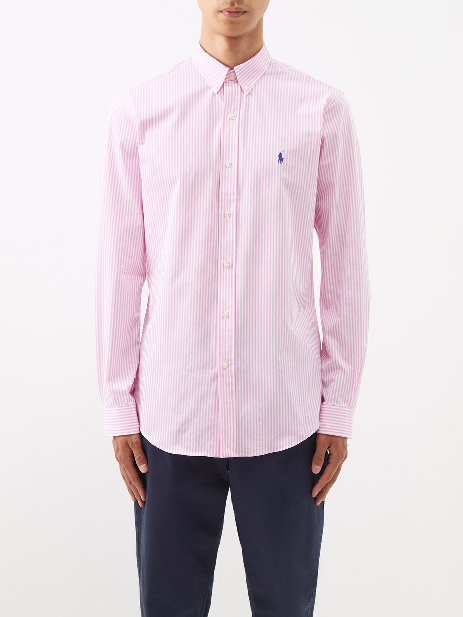 폴로 랄프로렌 셔츠 Polo Ralph Lauren Pink Slim-fit striped cotton shirt