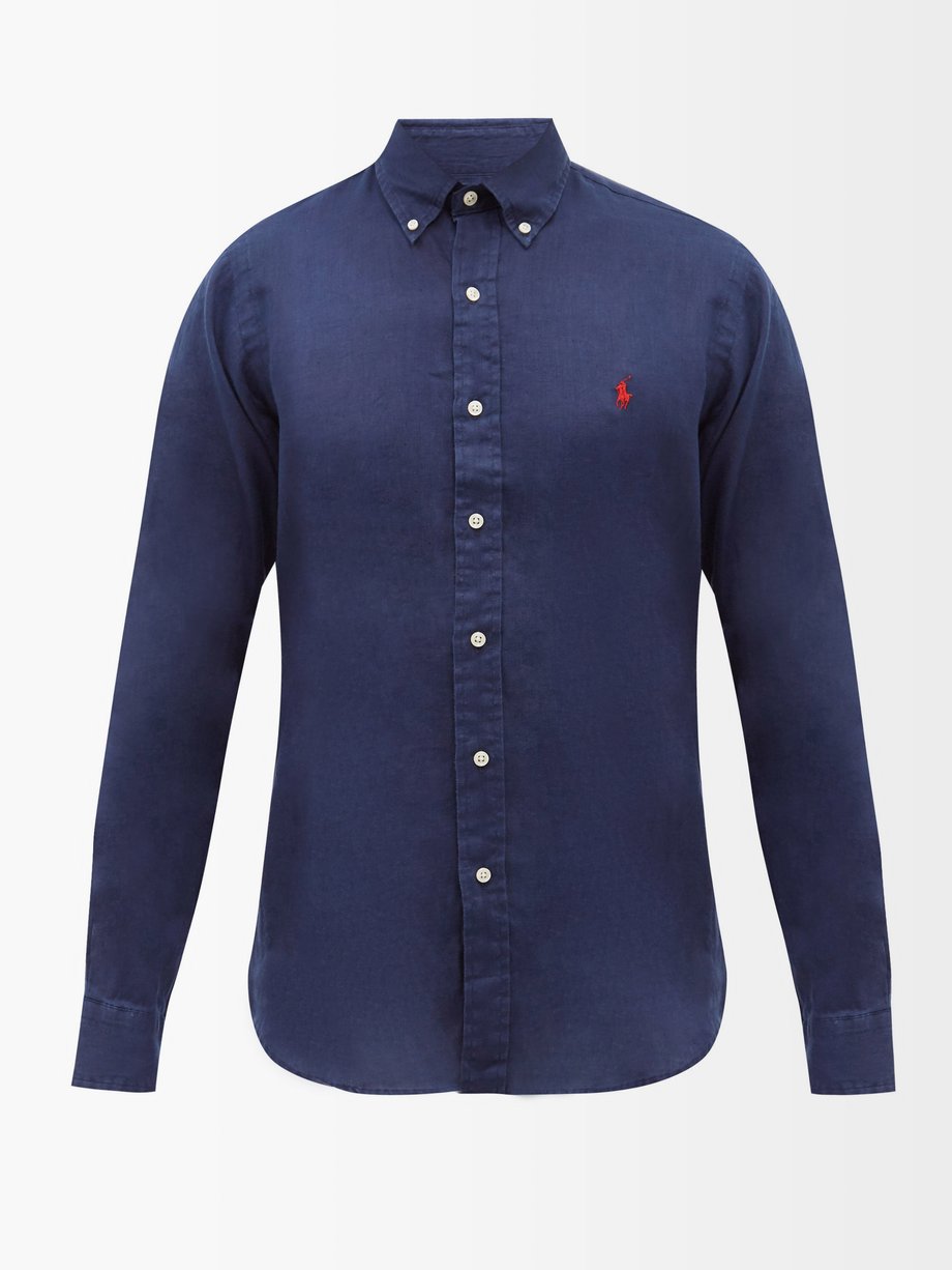 폴로 랄프로렌 셔츠 Polo Ralph Lauren Navy Logo-embroidered linen-cambric shirt