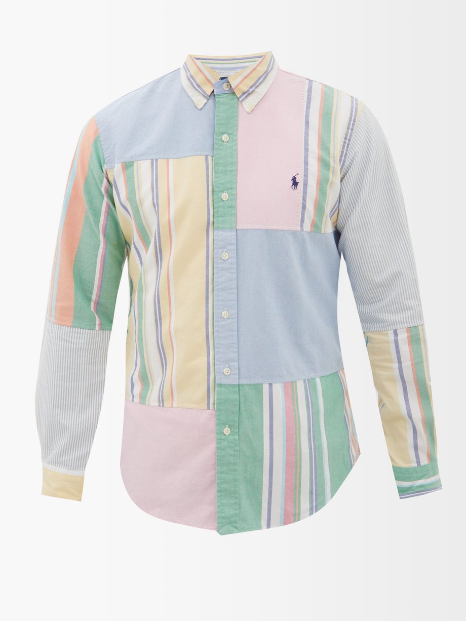 폴로 랄프로렌 셔츠 Polo Ralph Lauren Pink Logo-embroidered patchwork cotton shirt