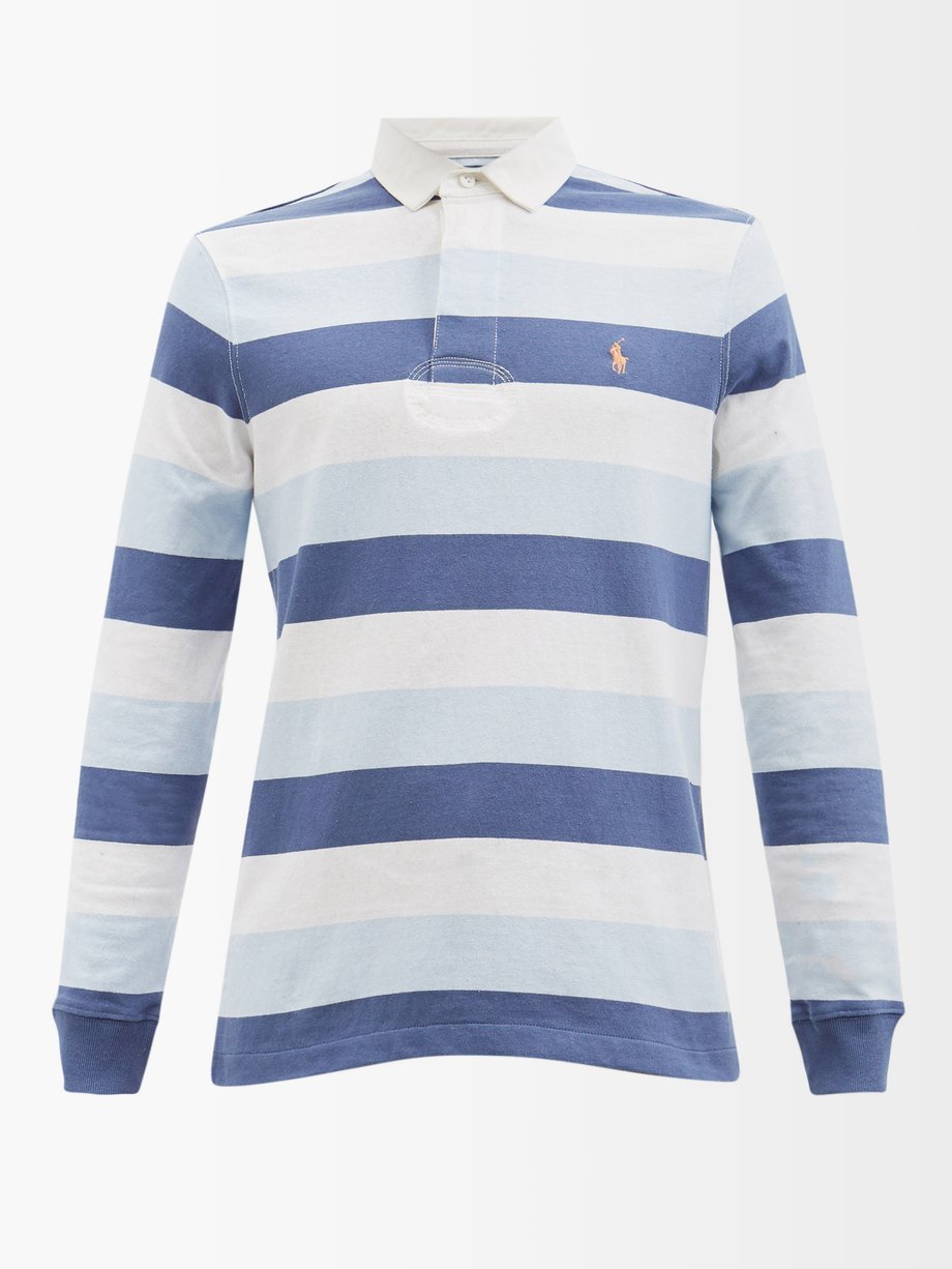 폴로 랄프로렌 폴로셔츠 Polo Ralph Lauren Blue Logo-embroidered cotton-jersey rugby shirt